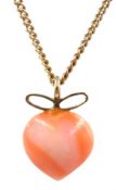 Coral heart shaped pendant gold necklace halllmarked 9ct Condition Report <a