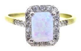 Silver-gilt opal and cubic zirconia ring,