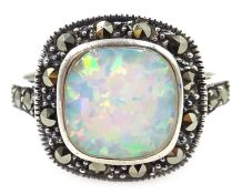 Silver opal and marcasite ring, stamped 925 Condition Report <a href='//www.