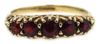 9ct gold five stone garnet ring hallmarked Condition Report 2gm size N<a