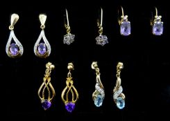 Five pairs stone and diamond set ear-rings,