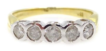 Gold five stone bezel set diamond ring, hallmarked 18ct Condition Report Approx 3.
