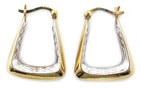 Pair of 9ct white and yellow modernist hoop ear-rings,