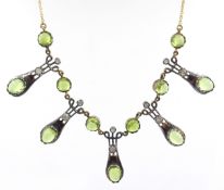 Peridot and diamond gold and silver-gilt necklace,