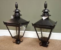 Pair black finish metal four glass Victorian style lantern tops, W27cm,