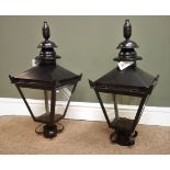 Pair black finish metal four glass Victorian style lantern tops, W27cm,