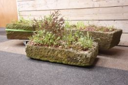 Three stone garden trough planters, W92cm, H29cm,