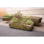 Three stone garden trough planters, W92cm, H29cm,