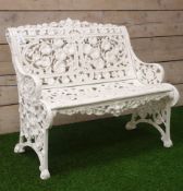 White finish Coalbrookdale style cast iron garden bench,