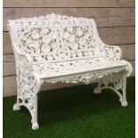 White finish Coalbrookdale style cast iron garden bench,