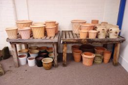 Two wood slatted potting tables,
