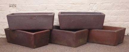 Five rectangular tapered glazed planters,