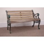 20th century cast iron lion head wood slatted garden bench,