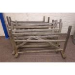 Set eight vintage wooden three bar hurdle gates, with adjustable top rail,