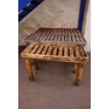 Three wood slatted potting tables, (W158cm x2,