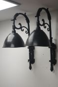 Pair metal wall lights with dome shades, H66cm Condition Report <a href='//www.