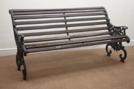 Cast iron and wood slatted garden bench, W158cm Condition Report <a href='//www.