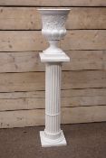 Ceramic white finish jardinere, classical style urn on column base,