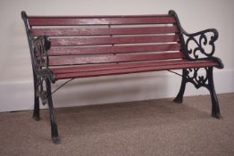 20th century black painted cast iron wood slatted garden bench,