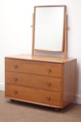 1960s ercol elm dressing chest, raised rectangular swing mirror back, three drawers, W92cm, H137cm,