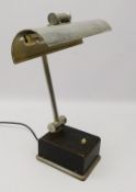 Art Deco industrial chrome and cast metal desk lamp with adjustable stem on rectangular base,