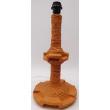 Vintage terracotta studio pottery lamp base with carved detail and geometric knop and base,