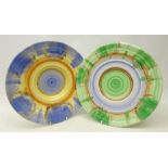 Two Shelley Art Deco Harmony pattern chargers,