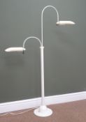 Scandinavian white finish standard lamp with two adjustable arc branches,