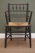Late 19th century elm William Morris 'Sussex' type armchair, W53cm,