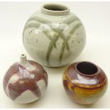 Three studio pottery vases of globular form by Norman Brown, Cumbria, impressed marks,