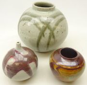Three studio pottery vases of globular form by Norman Brown, Cumbria, impressed marks,