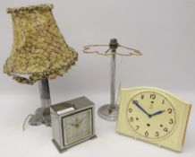 Two Art Deco chrome table lamps & Temco Electric mantle clock and a vintage German H.A.