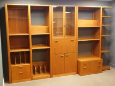 G-Plan - large teak sectional wall unit, combination of glazed display cabinet, cupboard, drawers,