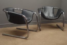 Geoffrey Harcourt for Arkana - pair chrome tubular framed armchairs with slung faux leather seats,