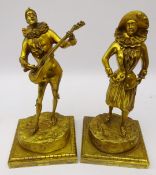 Pair 1920s French gilt bronze male & female Perriots signed Van Lierde,