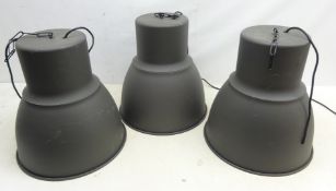 Set of three industrial style shades in grey matt finish,