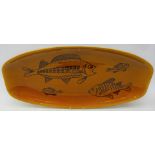 Vintage French Longchamp glazed fish platter, decorated with stylized fish,