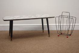 1960s marble effect coffee table on tapering supports (82cm x 41cm, D34cm),