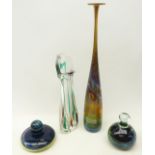 Four pieces of art glass comprising a Mdina paperweight,