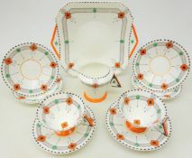 Art Deco Shelley Vogue shaped part tea set decorated in the Diamonds pattern comprising tea cups,