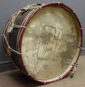 Early 20th century Regimental bass drum, original rope rigging, paintwork and skin drum,
