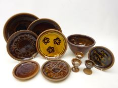 Peter and Jill Dick for Coxwold pottery, studio pottery shallow bowls, various sized plates,