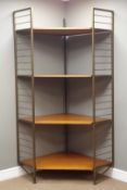 1960s 'Ladderax' corner bookcase system, four teak shelves with black finish ladders, W120cm,H201cm