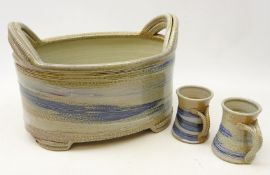 Studio pottery twin handle footbath by John Bradley & Andrea King, County Durham,