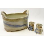 Studio pottery twin handle footbath by John Bradley & Andrea King, County Durham,