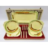 Art Deco Myott & Sons Sandwich set in original case with knives,