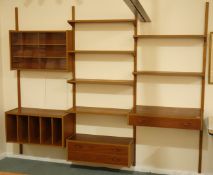 Danish PS system - 1960s three sectional wall unit; six shelves, single drawer unit,