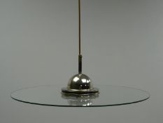 1980s circular clear glass ceiling light with chromed metal dome mounts,
