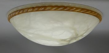 Large classical style white veined alabaster dome shaped light shade with painted and carved