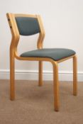 Set six 1980s bent plywood framed stacking chairs,